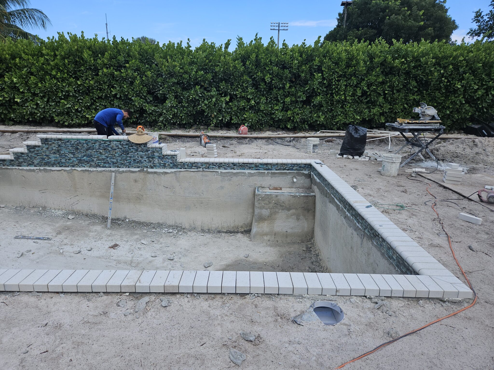 Tile & Coping For New Swimming Pool Construction Building Process